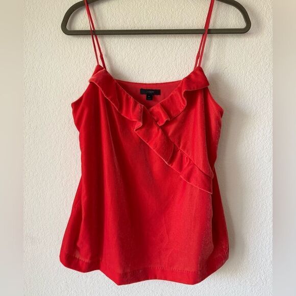 J.Crew Red Velvet Camisole Tank Top 6Tall Spaghetti Strap Ruffle Trim Preppy Y2K - Picture 3 of 8